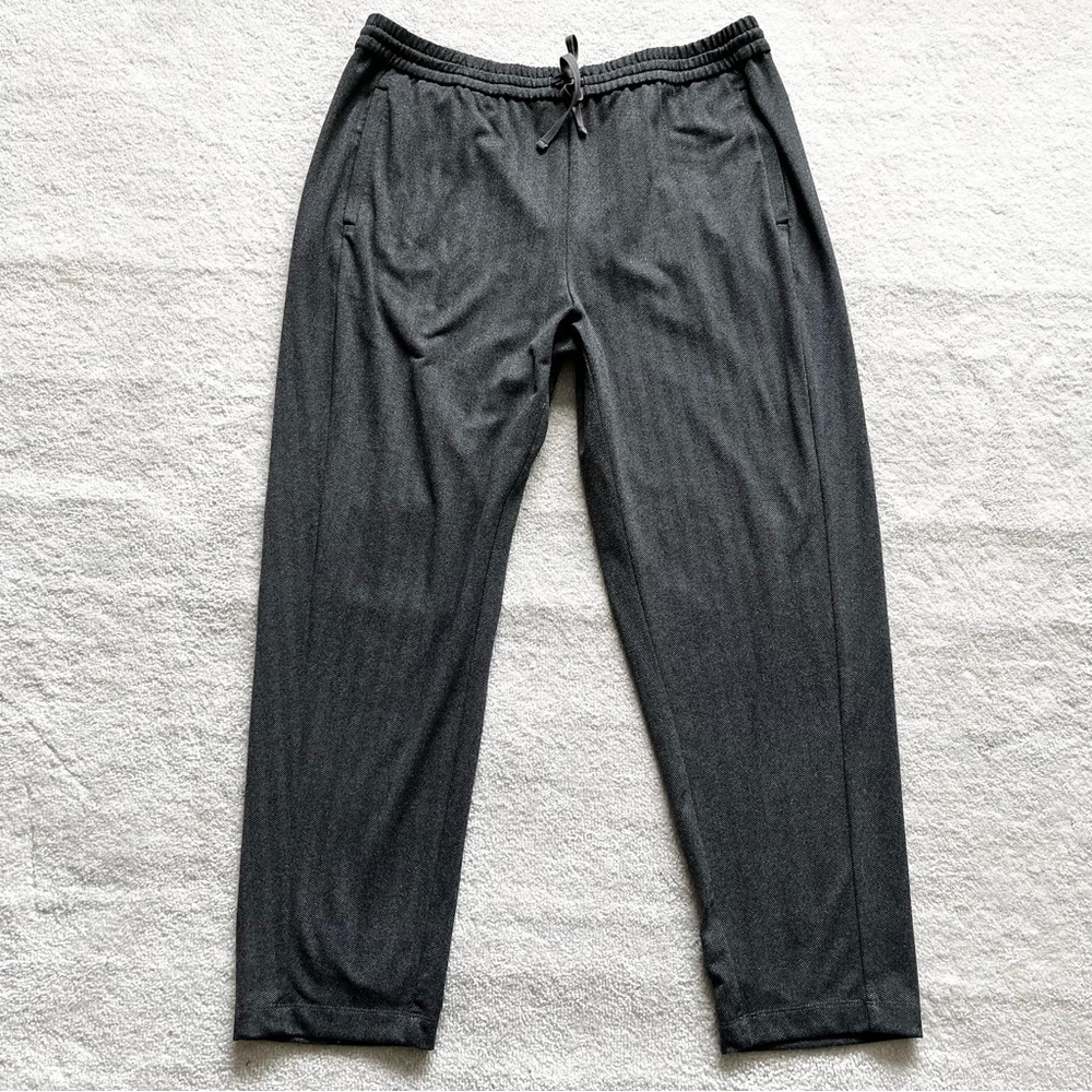 EILEEN FISHER ELASTIC WAIST HERRINGBONE PRINT CHARCOAL GRAY PANTS SIZE Medium - Picture 2 of 10